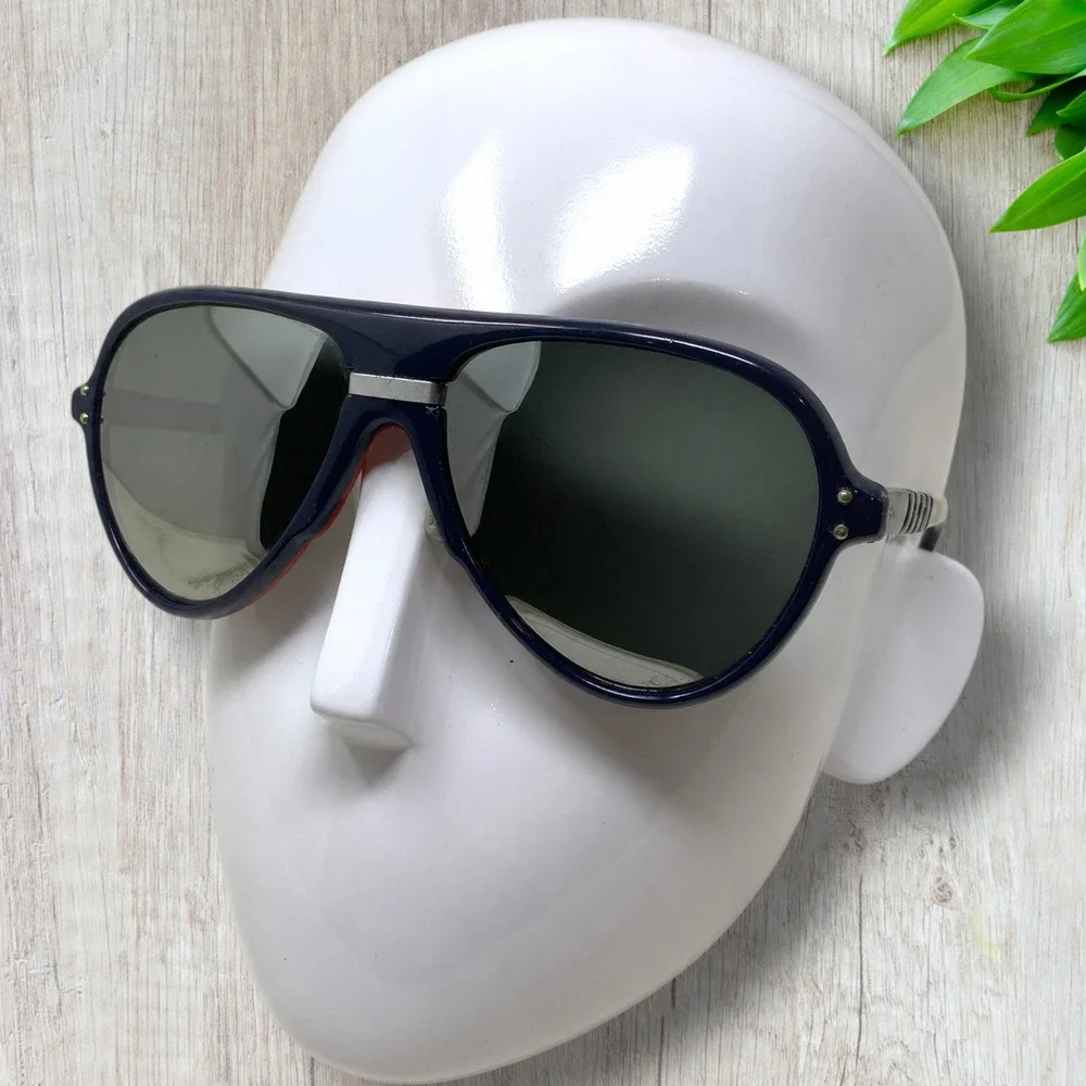 Vintage 1970's Style Eyes Japan 0620 PP Red & Navy Sport Ski Sunglasses